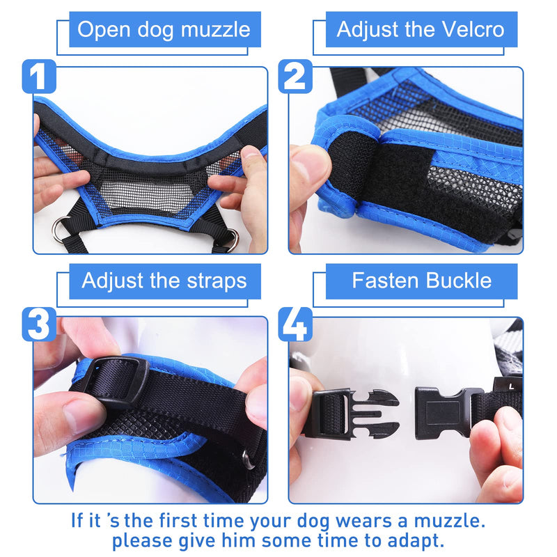 Dog Muzzle, Soft Dog Muzzle for Large Medium Small Sized Dog, Breathable Mesh Large Dog Muzzle for Biting Barking and Chewing, No Bark Muzzle for Small Medium Large Dogs Outside Walking Grooming Blue S（Snout C：8"-9.5"） - PawsPlanet Australia