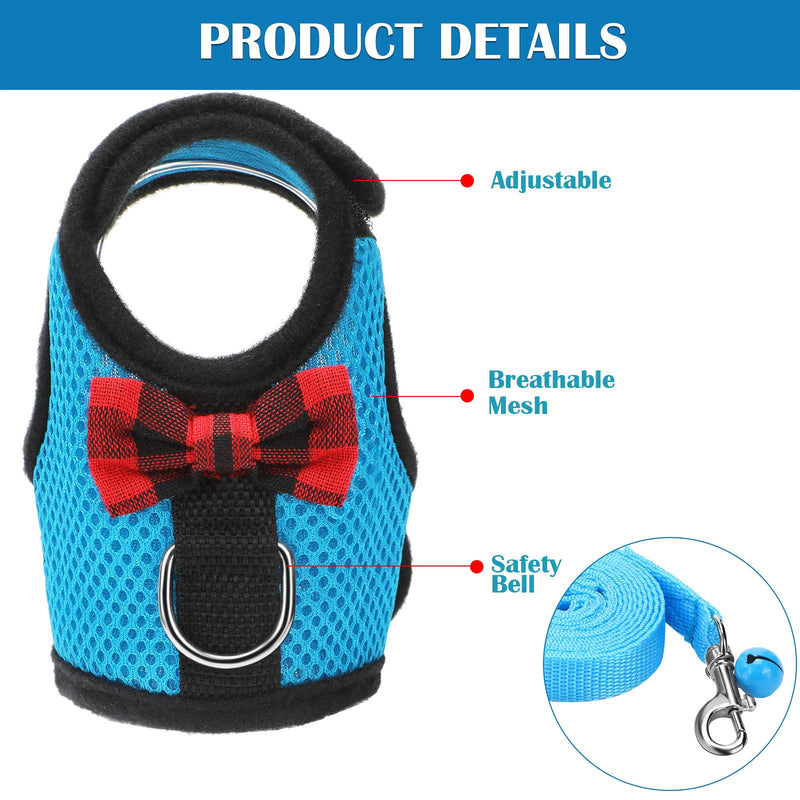 [Australia] - SATINIOR 2 Pieces Soft Small Pet Harness Pet Walking Vest with Bowknot Bell Breathable Puppy Harness Nylon Pet Leash Vest Set for Bunny, Ferret, Rats, Iguana, Hamster S Blue, Black 