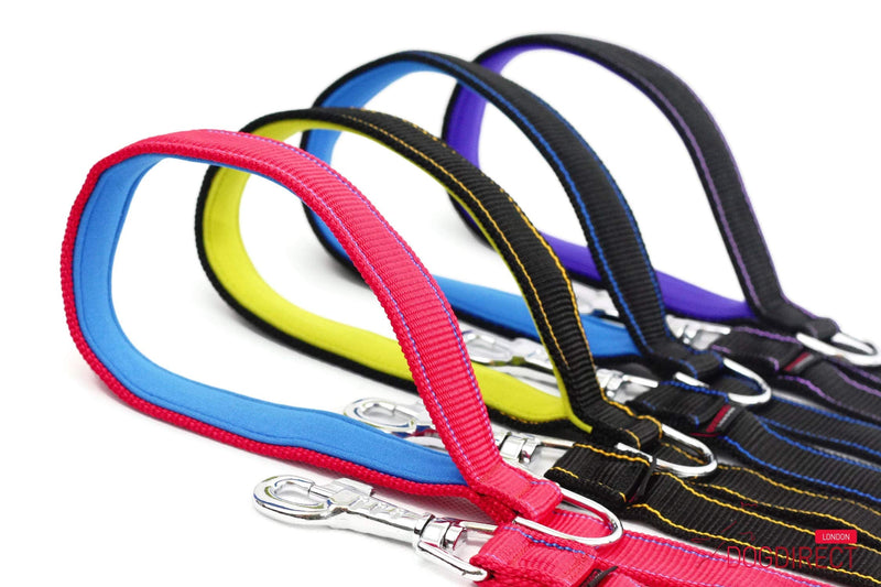 COUPLER DOUBLE DOG LEAD 100cm/1m/40in duplex with Lead DOUBLE with ADDITIONAL NEOPRENE HANDLE STRONG dog's leash/lead splitter HAND MADE, GENUINE DogDirect London Cou1mNeo (Red-blue) DN6 Red-blue - PawsPlanet Australia