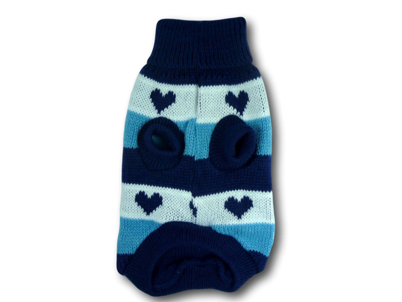 Cara Mia Dogwear Blue and White Striped with Hearts Jumper Sweater (teacup to small breed dogs) - XSmall XS - PawsPlanet Australia
