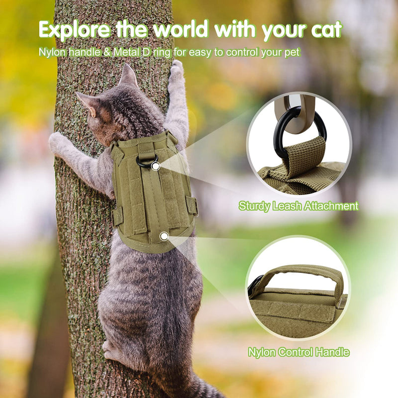 Tactical Cat Harness for Walking, Adjustable Escape Proof Pet Vest for Large Cat,Small Dog,Easy Control Breathable Cat Vest with Handle Large (Pack of 1) A-Khaki - PawsPlanet Australia