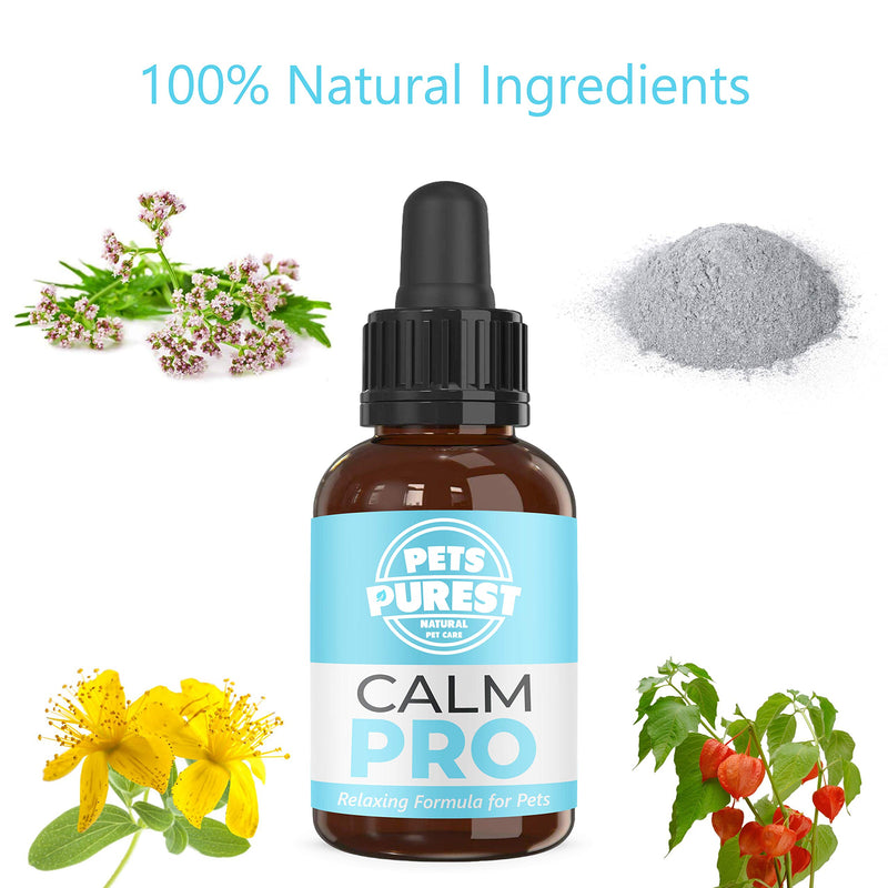 Pets Purest 100% Natural Calm PRO Dog Anxiety Relief Calming Aid Supplement for Dogs Cats Horses Rabbits Birds Pets. Anxiety & Stress When Home Alone, Aggression, Loud Noises, Fireworks & Kennels 50ml - PawsPlanet Australia