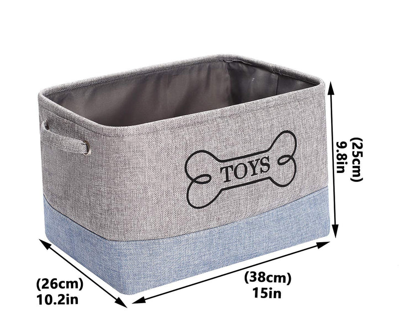 Brabtod Linen Pet Toy and Accessory Storage Bin with Handles, Organizer Storage Basket for Pet Toys, Blankets, Leashes and in Embroidered Dog Bone-gray/blue Gray/Blue - PawsPlanet Australia