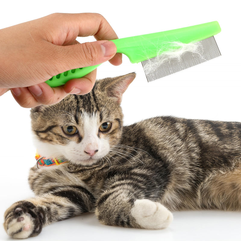 TIESOME Pet Hair Comb Tear Stain Removal, 2 Pack Multifunctional Combs for Pets Grooming Kit 2 in 1 Dog Combs Stainless Steel Comb Massage Comb Double Sided Comb (Green) Green - PawsPlanet Australia