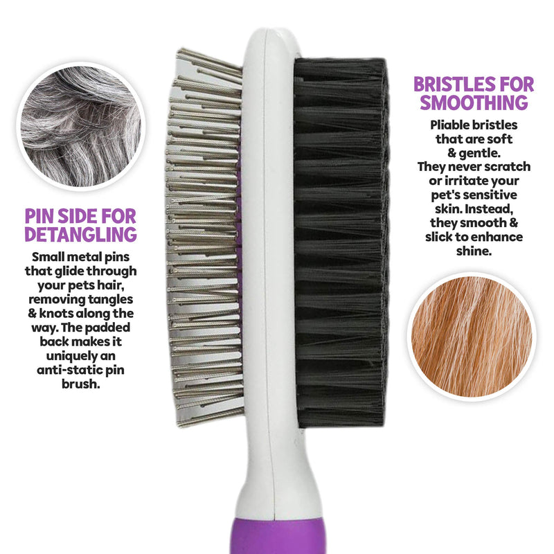 Double-Sided Pet Brush for Grooming & Massaging Dogs, Cats & Other Animals – Fur Detangling Pins & Coat Smoothing Slicker Bristles, Double The Brushing Groom Power in One Tool – Best Groomer Supplies - PawsPlanet Australia