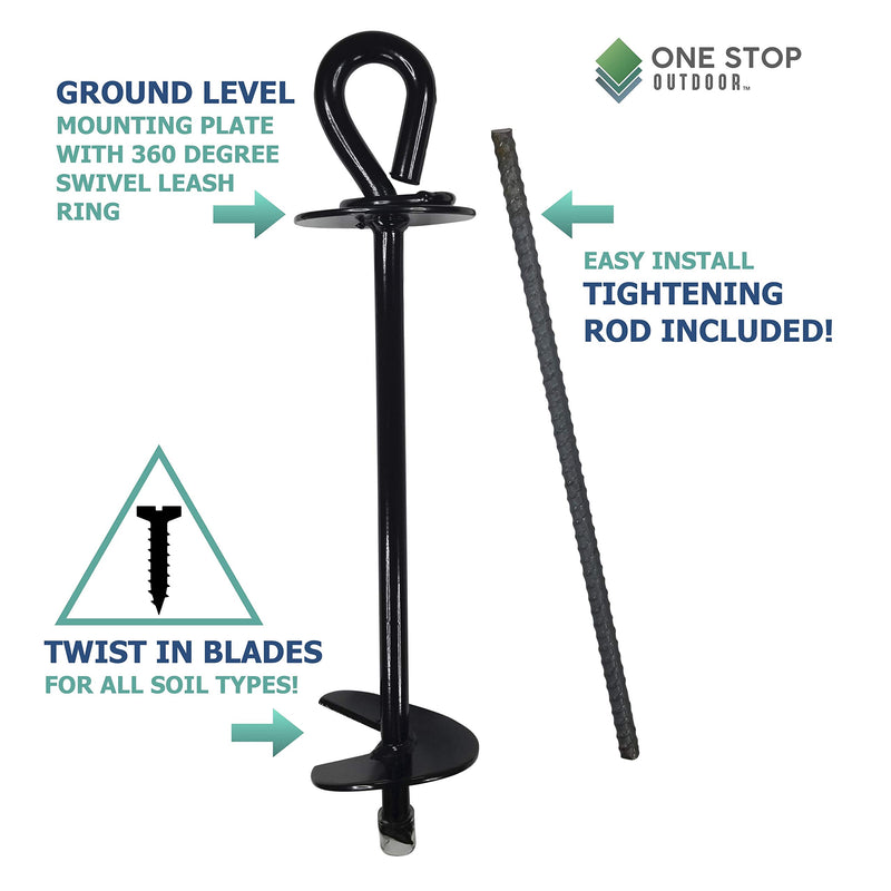 [Australia] - One Stop Outdoor Premium Pet Tie Out Stake - Heavy Duty Portable Screw/Twist In Ground Anchor - Fits Mid-Small Dogs - Rotating Swivel Tether Stake for Tie-Out Cable (Includes Rod to Tighten) 