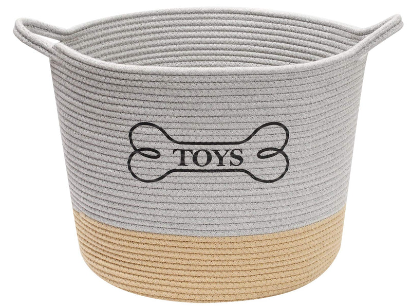 Geyecete dog toy box storage weave Rope pets toy box- baskets for dog toys Woven Laundry Rope Baskets with Handles-Gray/Khaki Gray/Khaki - PawsPlanet Australia