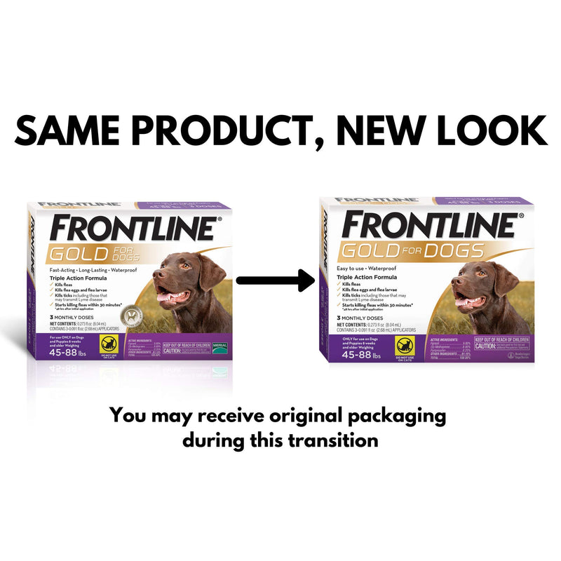 FRONTLINE Gold for Dogs Flea & Tick Treatment, 45-88 lbs, 3ct - PawsPlanet Australia