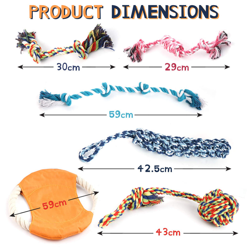 Set of 6 Dog Rope Toys, Puppy Chew Toys - Tough, Durable, Interactive Toys for Teething & Training - Helps Fight Plaque Build-Up, Non Toxic, 100% Natural Cotton - Ideal for Large & Small Dogs - PawsPlanet Australia