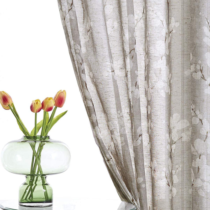 FMFUNCTEX Flax-Blend Sheer Curtains for Living-Room White Blossom Print Window Drapes 50"x 63" 2 Panels, Tan, Rod Pocket 50" x 63" - PawsPlanet Australia