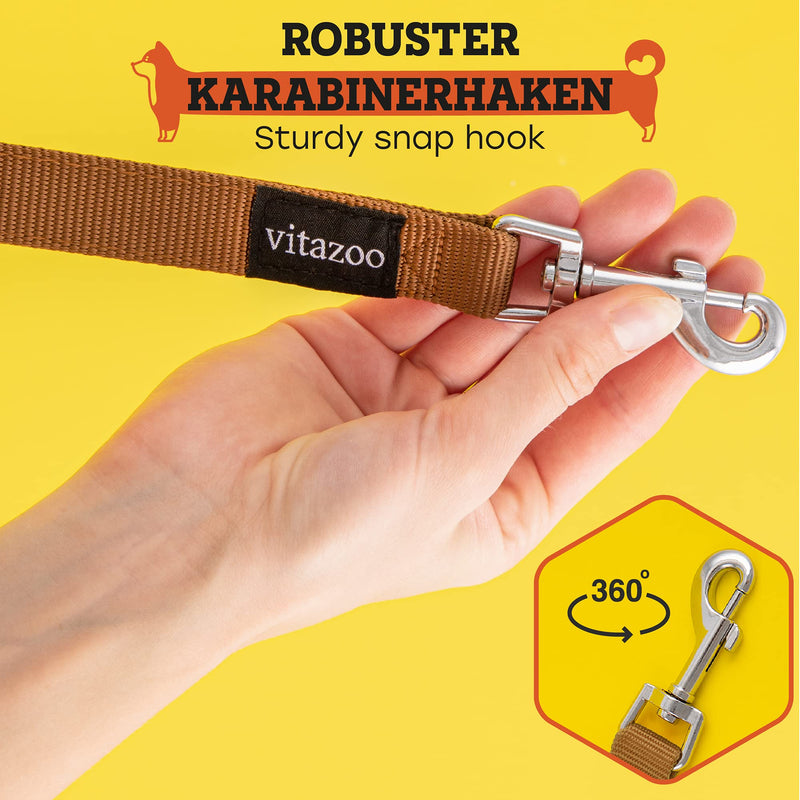 vitazoo dog leash in brown 2mx2.5cm, solid and adjustable in 3 lengths - suitable for large and strong dogs - dog leash, double leash - PawsPlanet Australia