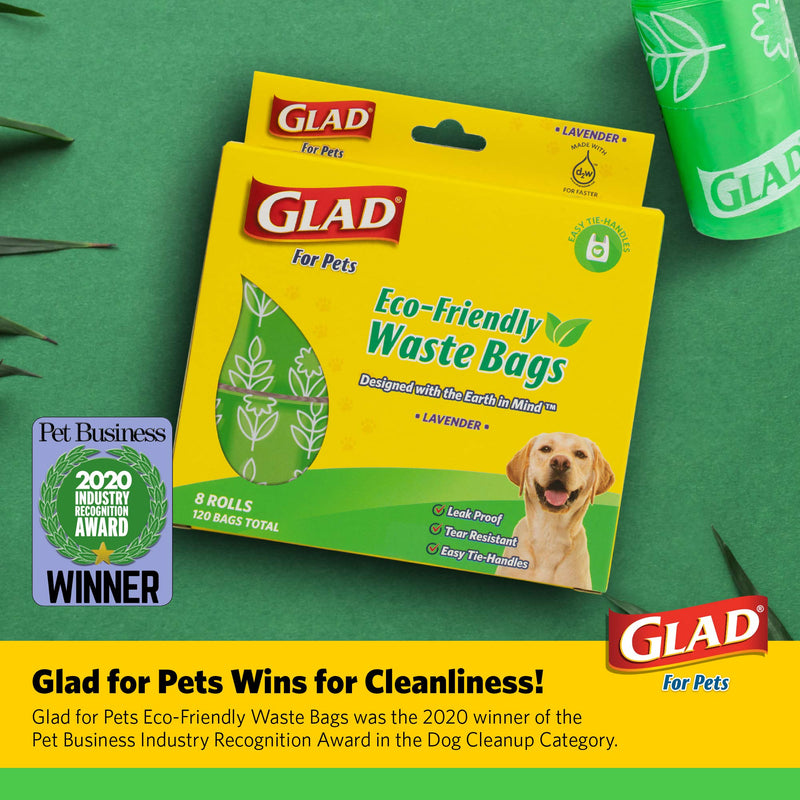 Glad Eco Friendly Dog Waste Bags - Earth Friendly Dog Waste Bags for All Dogs, Leak Proof and Heavy Duty Dog Poop Bags - Pet Waste Bags, Poop Bags for Dogs, Waste Bags for Dogs, Dog Bags for Poop 120 Count Lavender - PawsPlanet Australia