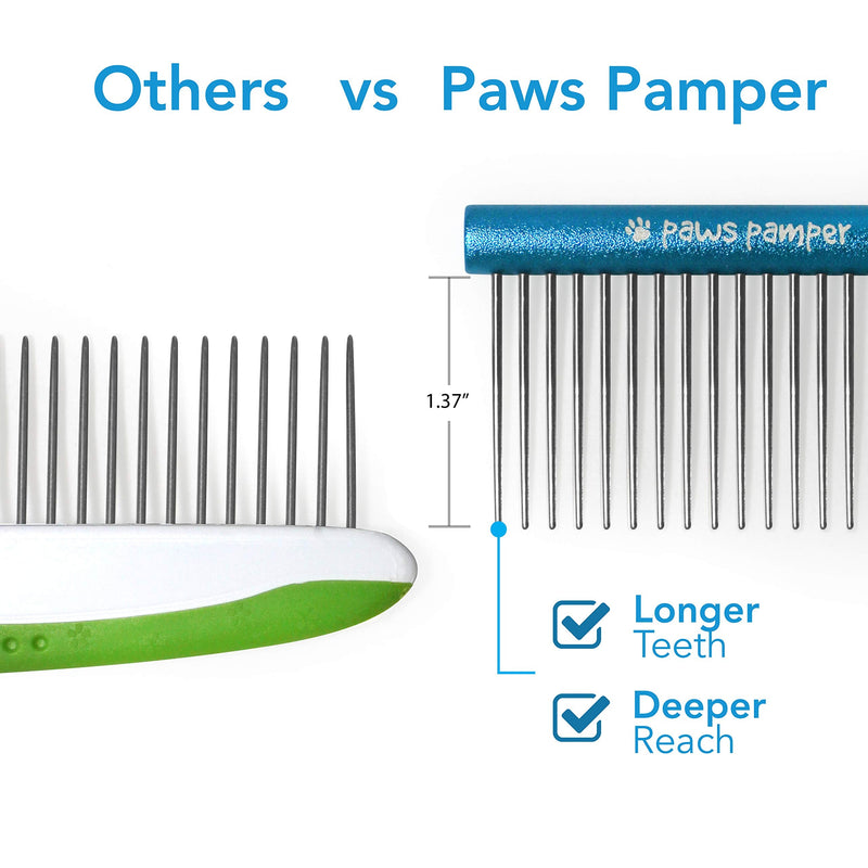 Paws Pamper Greyhound Comb for Dogs and Cats - Longer Teeth, Wider Handle - More Satisfying Grooming Sessions for Pets - Less Hand Strains for Owners 50% Fine Pins 1 Count (Pack of 1) - PawsPlanet Australia