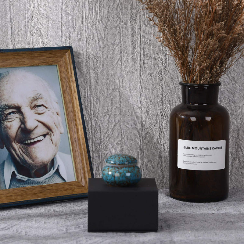 Youdear Memorials Small Urn for Human Ashes - 1.6'' Handicrafted Urn - Beautiful Tiny Keepsake Urns - Mini Urn Made of Ceramic - Hold 1.2 Cubic Inches of Ashes (Blue) Blue - PawsPlanet Australia