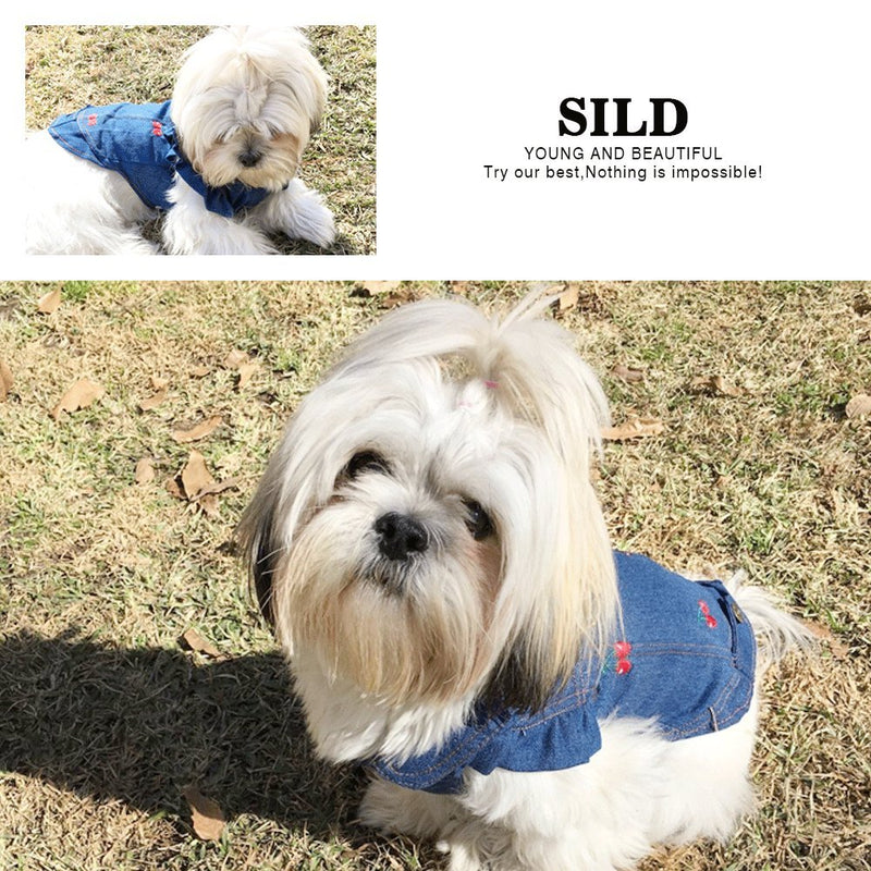 [Australia] - SILD Pet Clothes Dog Jeans Jacket Cool Blue Denim Coat Small Medium Dogs Lapel Vests Classic Puppy Hoodies S 