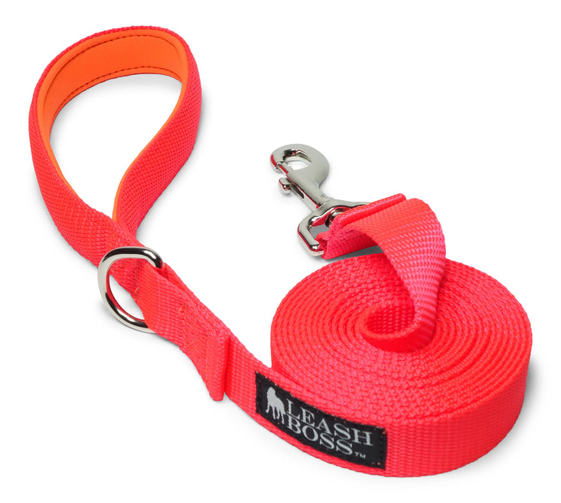 [Australia] - Leashboss 10 15 Foot Dog Leash Padded Handle -1 Inch Nylon Long Leash Hiking, Camping, Exploring Walking 10 Ft Orange 