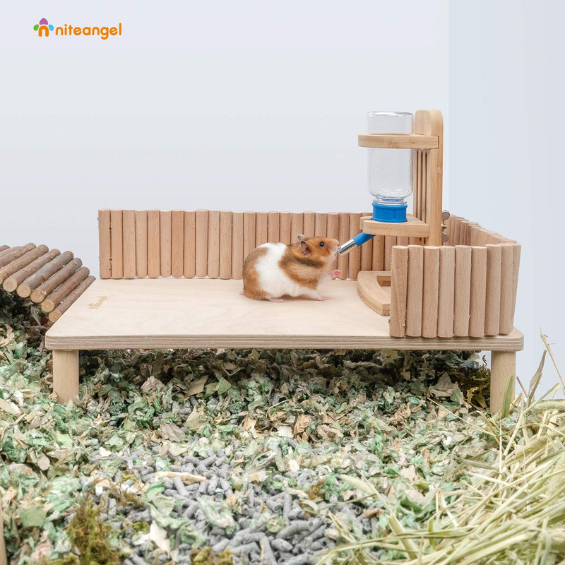 Niteangel Hamster Play Wooden Platform for Small aminals' Food Bowl Drinking Bottle and Other cage Accessories Rectangle - 7" height - PawsPlanet Australia