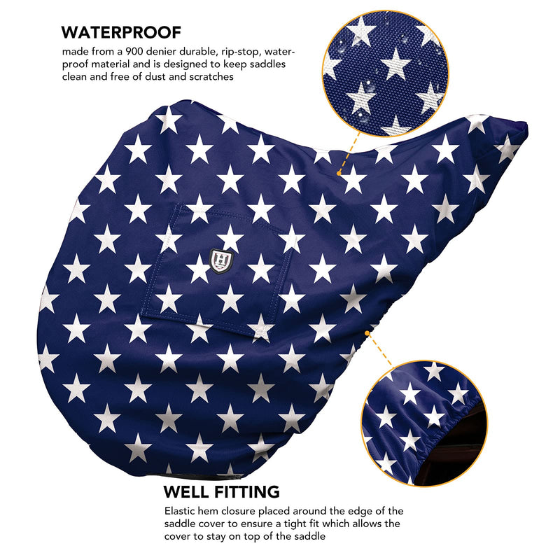 Harrison Howard Premium Waterproof/Breathable Fleece-Lined Saddle Cover with Stylish Prints That Stand Out Protect Your Entire Saddle Dressage-One Size Lined Stars - PawsPlanet Australia
