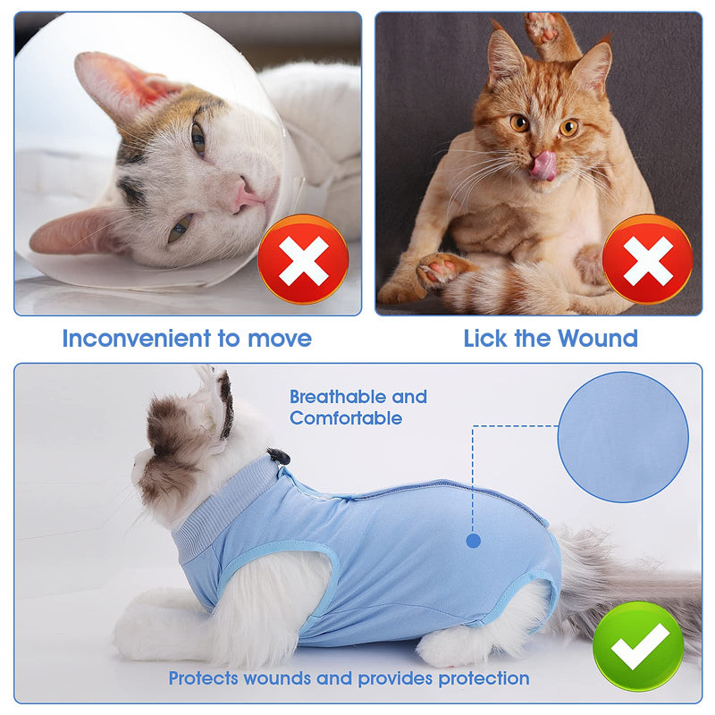 cobee Professional Cat Recovery Suit for Abdominal Wounds or Skin Diseases Kitten Surgery Recovery Suit E-Collar Alternative for Cats and Dogs Post Surgery (S, Blue) Size S, Blue - PawsPlanet Australia