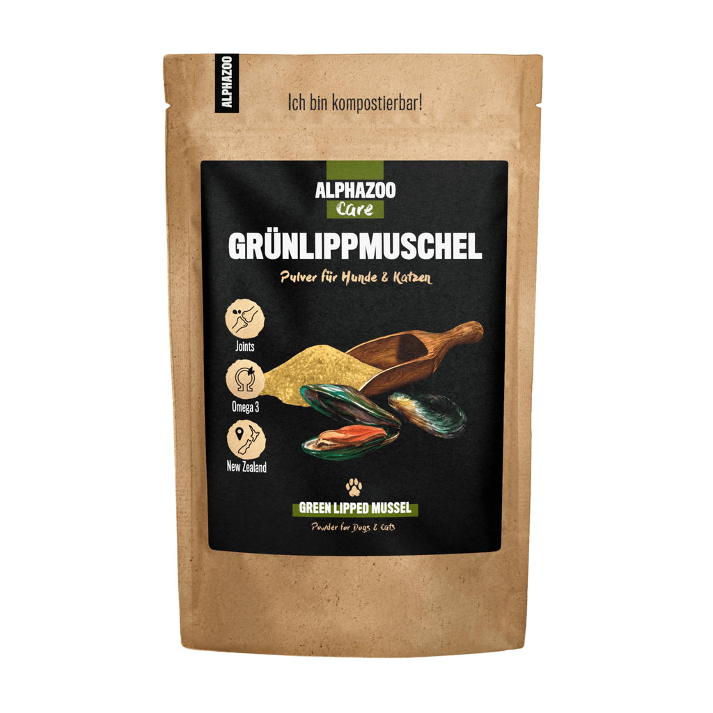 alphazoo green-lipped mussel dog, cat, horse & small animals I New Zealand green-lipped mussel powder 500 g I natural joint powder full-fat quality 500g - PawsPlanet Australia