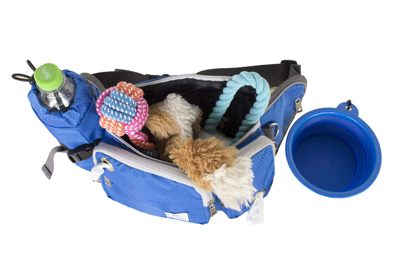 [Australia] - Dog Walk Waist Fanny Pack Treat Pouch with Collapsible Water Bowl and Water Bottle Holder - Small/Medium Dogs Medium Cobalt Blue 