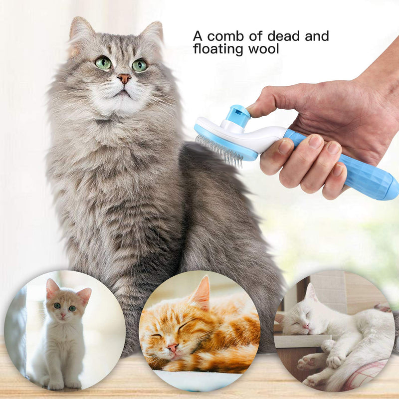 Cat Brush Pet Soft Brush for Shedding Removes Loose Undercoat,Slicker Brush for Pet Massage-Self Cleaning Blue - PawsPlanet Australia