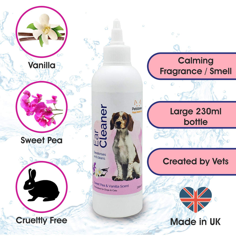 Petstoreo Dog Ear Cleaner - Created by UK Vets - Calming Sweet Pea & Vanilla Scent - 230ml - PawsPlanet Australia