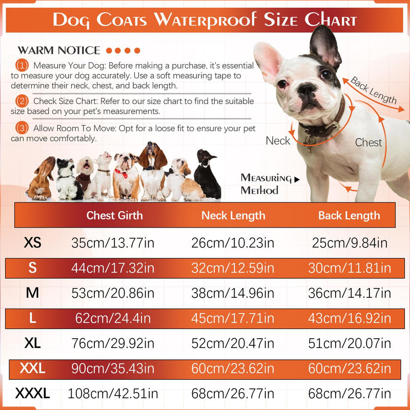 Hjyokuso Waterproof Dog Coat, Dog Jacket with Harness, Dog Jackets for Small Medium Large Dogs, Windproof Pet Clothes Outfit with Reflective Strips and Zipper - Orange 3XL - PawsPlanet Australia