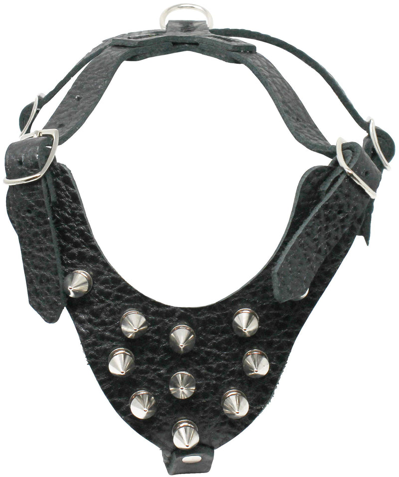 [Australia] - Black Genuine Leather Spiked Dog Harness for Small Dogs 13"-17.5" Chest 