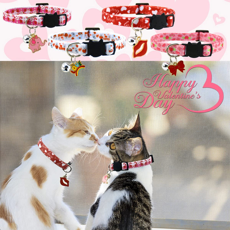 CooShou 4 Pack Valentine's Day Kitten Collars Cat with Bells Kitten Breakaway Collar with Charming Pendants Pet Adjustable Collars with Red Lips Love Bow for Cats Kitten Small Dogs - PawsPlanet Australia