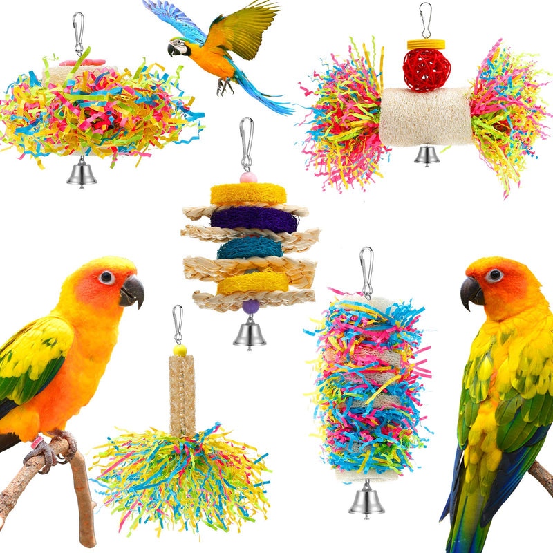 6 Pieces Parrot Cage Shredder Toy Bird Chewing Toys Foraging Hanging Toy Bird Loofah Toys with Bird Perch Stand Toy Blue Paw Grinding Stick for Small Bird Parakeets Cockatiel Conure African Grey - PawsPlanet Australia