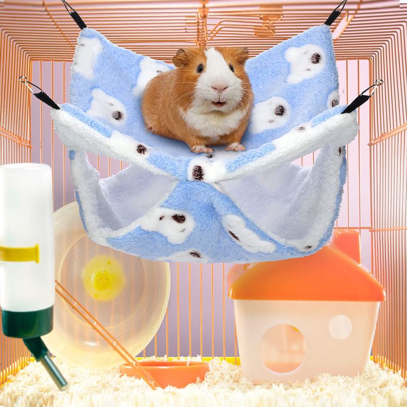 2 Pieces Guinea Pig Hamster Hanging Hammock and Mat Bed Set Soft Mat Bedding Cage Accessories Hideout Tunnel Cave Thicken Fancy Bunkbed Hammock for Rat Ferret Sugar Glider (Blue,Bear Pattern) Blue Bear - PawsPlanet Australia