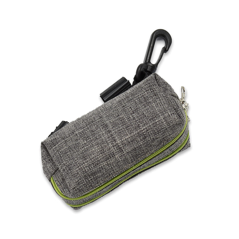 Pet Junkie Dog Poop Bag Holder and Dispenser, Double Pockets, Oxford Polyester (Gray with Green Zippers) Gray with Green Zippers - PawsPlanet Australia