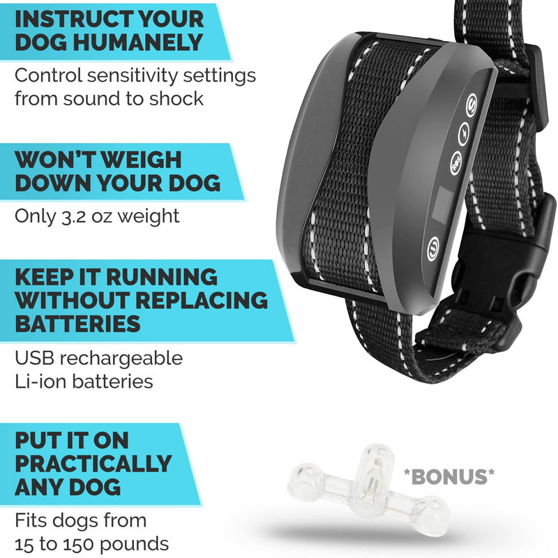 [Australia] - TIFTAF Bark Collar - Harmless and Humane - Anti Barking Control Device Train Your Pet. Safe for Large Medium and Small Dog Rechargeable Rainproof Lightweight Blue 