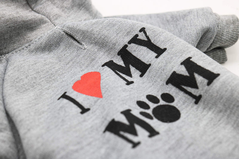 [Australia] - DroolingDog Dog Clothes I Love My Mom Hoodie Pet Puppy Shirts for Small Dogs Medium (5.5-8.8lb) Grey 