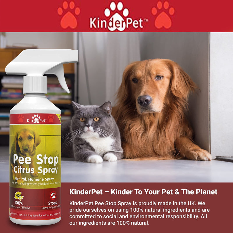 KinderPet Pee Stop Spray Urine Stop for Cat and Dog Repellent Stop Cats and Dogs Repeat Marking Indoors and Outdoors 100% Natural Enzyme Urine Destroyer 500 ML - PawsPlanet Australia