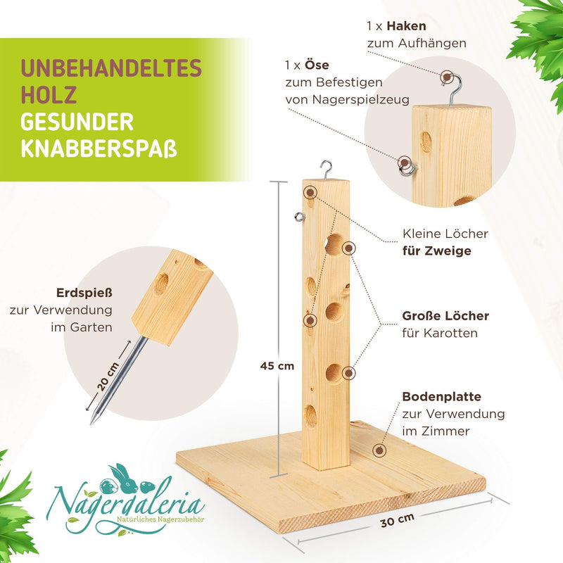 Nagergaleria feeding tree rabbits guinea pigs with wooden base plate and ground spike for the rabbits' outdoor enclosure - PawsPlanet Australia