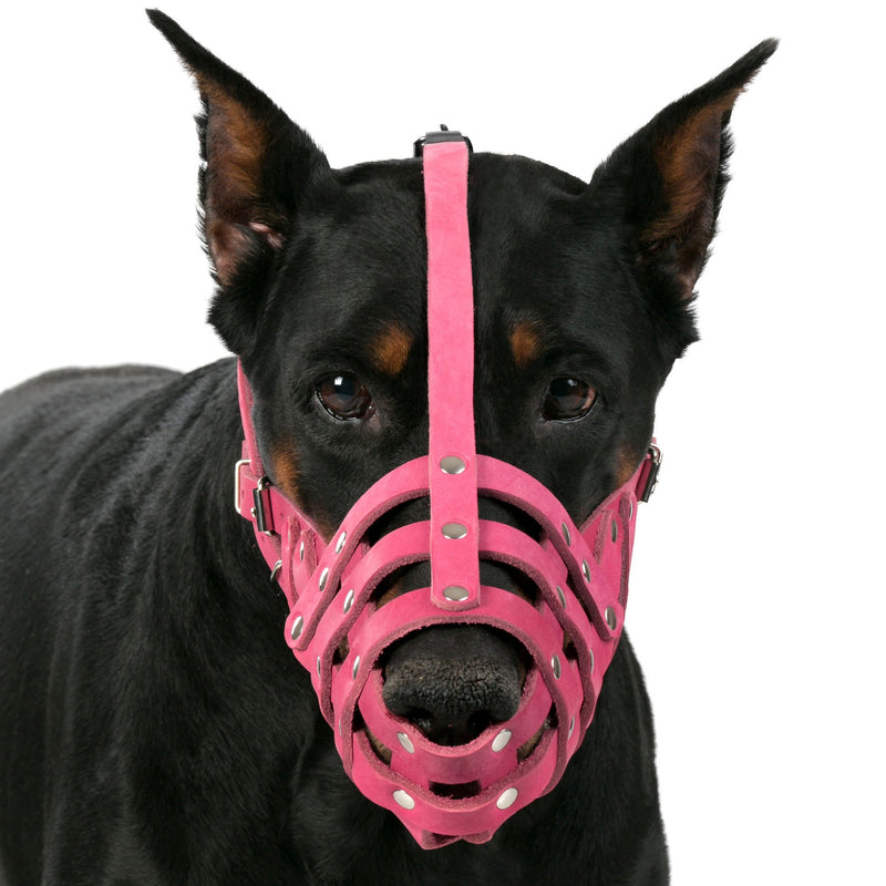 [Australia] - CollarDirect Leather Dog Muzzle German Shepherd Dalmatian Doberman Setter Basket Medium Large Breeds Pink Gray L 