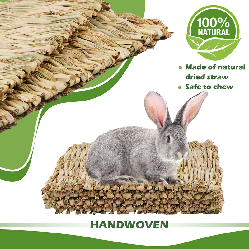 4Pack Grass Mat for Rabbits Bunny Straw Woven Bed Bedding Nest Chew Toy for Guinea Pigs Hamsters Rats Birds and Other Small Animals 11.8 × 9 inches - PawsPlanet Australia