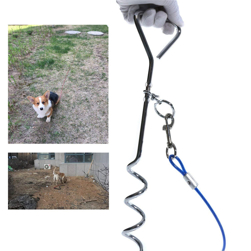 [Australia] - BSMTech Dog Tie Out Cable and Stake, 10Ft 16Ft Tie Out Cable, Stainless Spiral Stake and Adjustable Dog Collar - Complete for Small Medium Dogs to Play in The Yard or Outdoors blue 