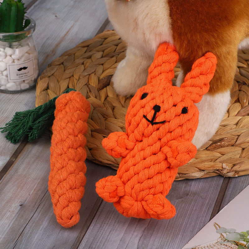 Ruisita Puppy Boredom Rope Toy Cotton Natural Teeth Cleaning Chew Rope Dogs Ball Knot Training Toy Cotton Rope Dog Toys Pet Teeth Training Toys Orange Rabbit, Orange Carrot - PawsPlanet Australia