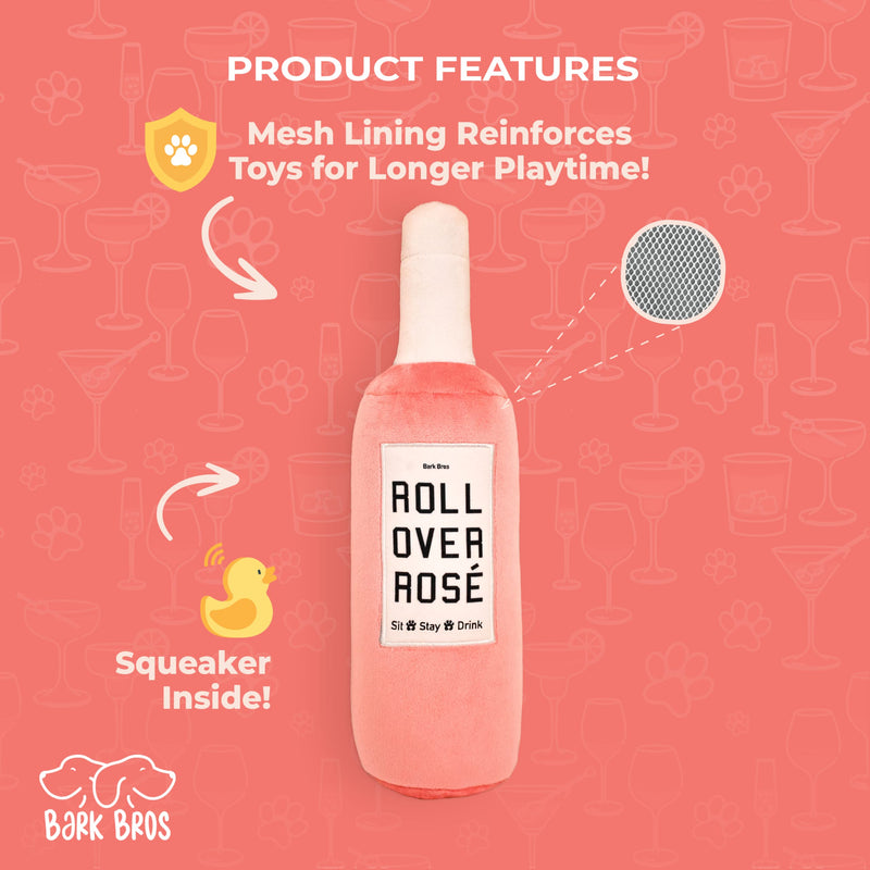 Bark Bros - Rose Wine Bottle Dog Toy - Plush Squeaky Dog Toys Funny Drink Parody - Rose Dog Toy - Alcohol Dog Toy - Dog Birthday Toy - Cute Dog Toys - Dog Gifts - Puppy Gifts - Boy and Girl Dog Toys Large - PawsPlanet Australia