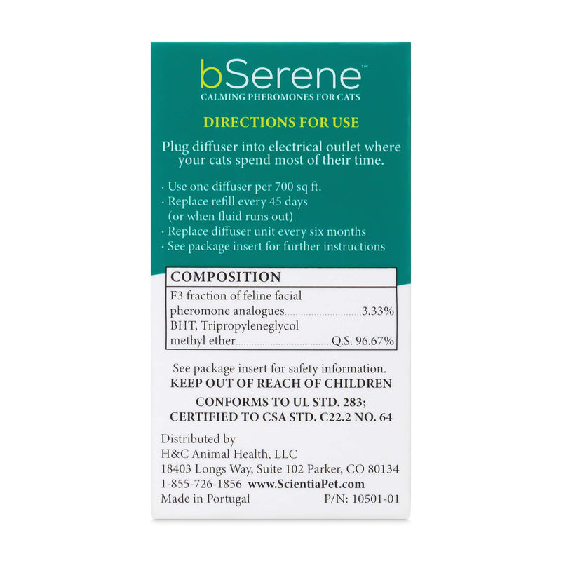 bSerene Pheromone Calming Solution for Cats| Plug-in Diffuser Kit and Refill |Helps Reduce Hiding, Scratching, Stress, Anxiety | for Single/Multicat Homes| 45 Days of Constant Comfort Per Refill - PawsPlanet Australia