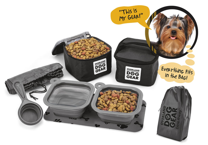 [Australia] - Overland Dog Gear, Dog Travel Bag, Dine Away Bag, Includes Lined Food Carriers and 2 Collapsible Dog Bowl, Collapsible Scooper and Placemat (Various Sizes and Colors) Small Dog Black 