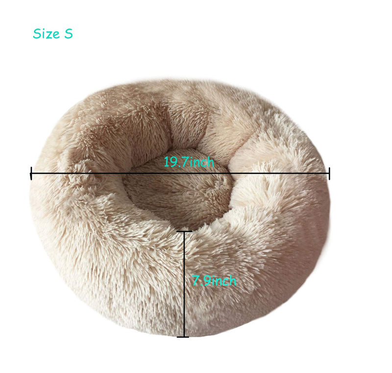 BODISEINT Modern Soft Plush Round Pet Bed for Cats or Small Dogs, Mini Medium Sized Dog Cat Bed Self Warming Autumn Winter Indoor Snooze Sleeping Cozy Kitty Teddy Kennel (S(19.7”Dx7.9 H, Champagne) S(19.7"Dx7.9"H) - PawsPlanet Australia