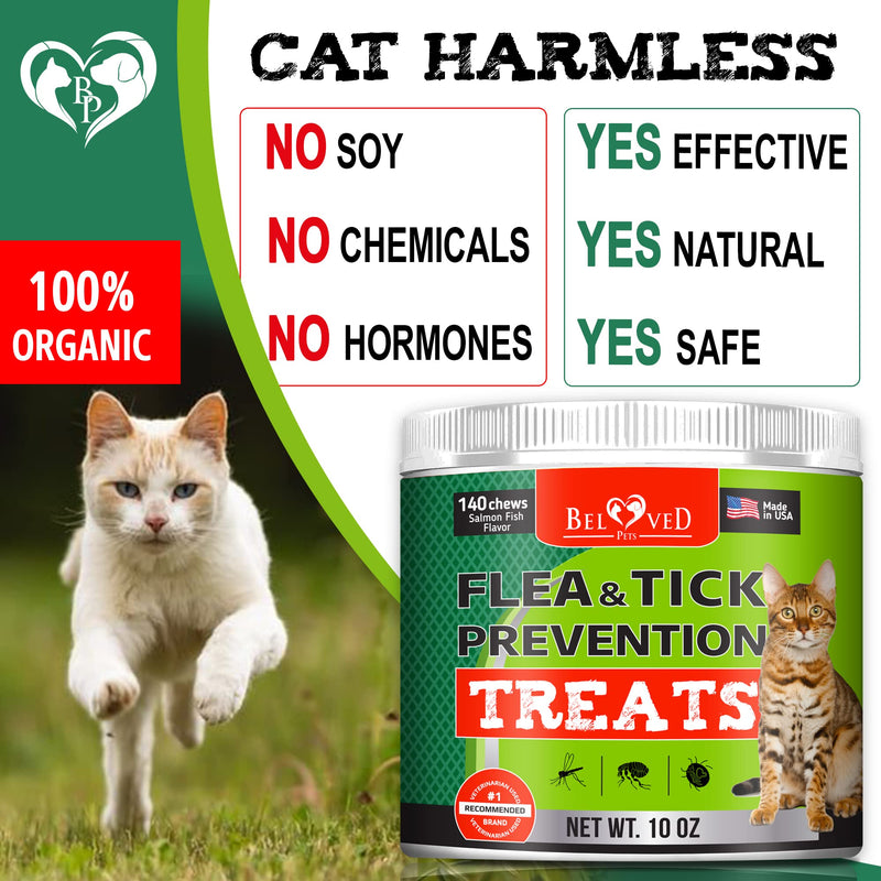 Beloved Pets Flea and Tick Control Treats for Pets - Flea Prevention Soft Chews - Natural Tick Repellent Supplement - Made in USA Chewables - 140 Ct Salmon Fish (only for Cats) - PawsPlanet Australia