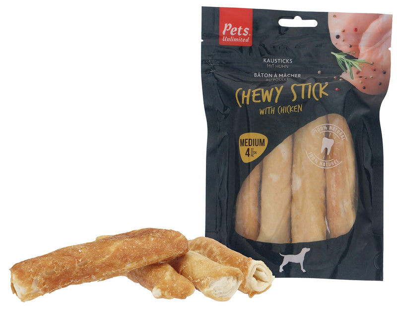 Pets Unlimited Chewy Sticks with Chicken Medium, Pack of 4 Premium high protein natural Pet treats with No artificial Colours flavours or preservatives - PawsPlanet Australia
