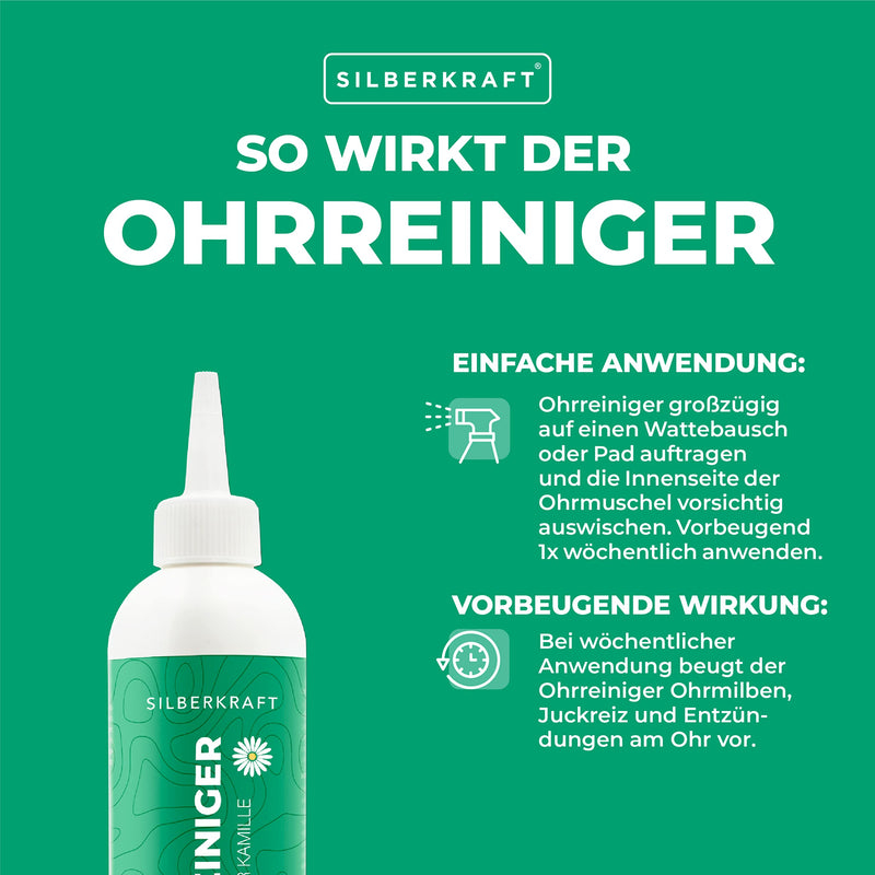 Silberkraft Ear Cleaner for Dogs and Cats, Ear Care, with Chamomile Extract, Cleans Gently and Gently, Relieves Itching, Suitable for Puppies (250 ml) 250 ml - PawsPlanet Australia