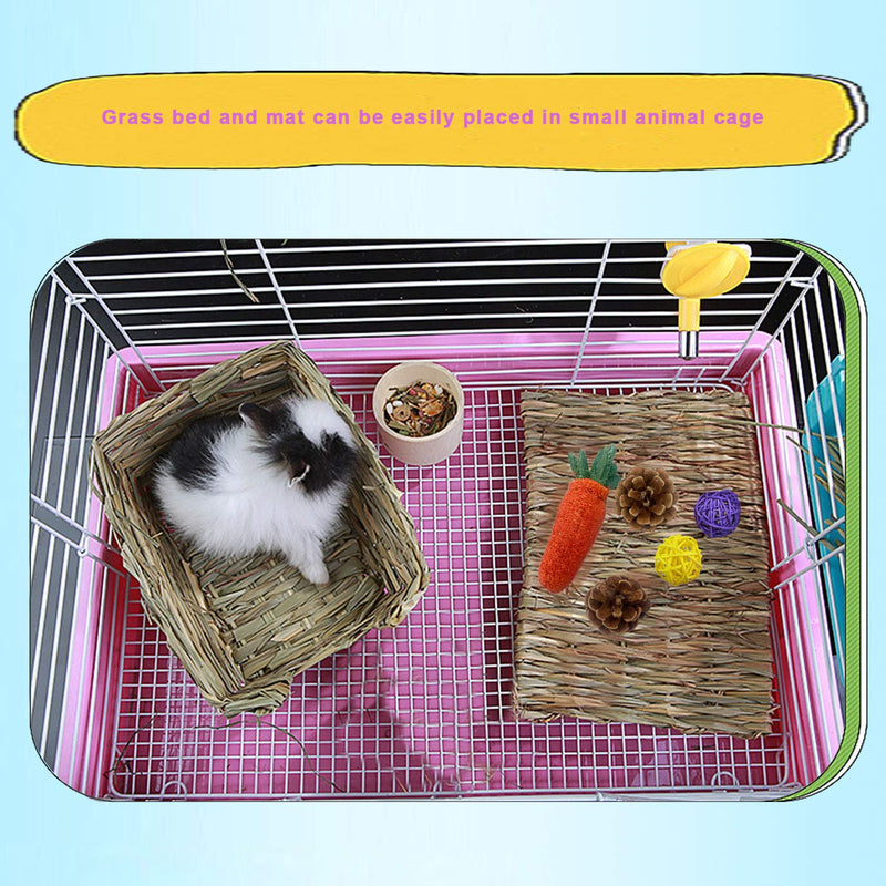 kathson Bunny Grass Bed Portable Grass Bed Mat Hand-Made with Natural Straw Lightweight Paws Protection Bedding Nest Small Animals Chew Toys for Rabbit Guinea Pig Hamster Gerbil Chinchilla Mice - PawsPlanet Australia