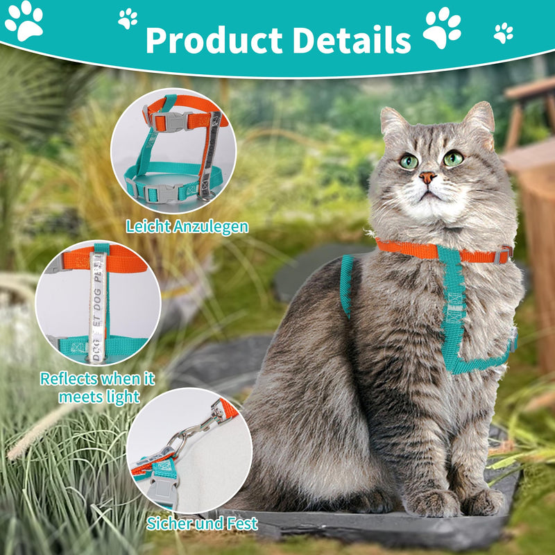 Moorle Cat Harness with Leash, Cat Harness, Escape-Proof, Adjustable, Escape-Proof Cat Vest with Reflective Strips, Lightweight Cat Harness, Kitten Set for Cats and Dogs (S) S Orange and Blue - PawsPlanet Australia